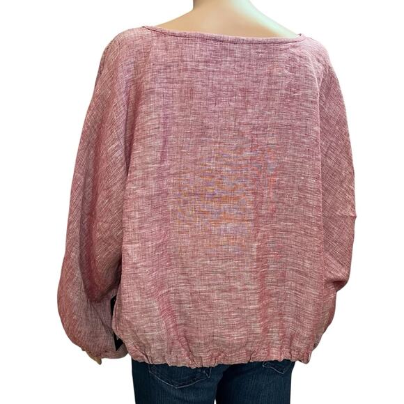 Bryn Walker Gianna Linen Top XL Red Lagenlook Relaxed Fit Balloon Sleeve Casual - Picture 3 of 12